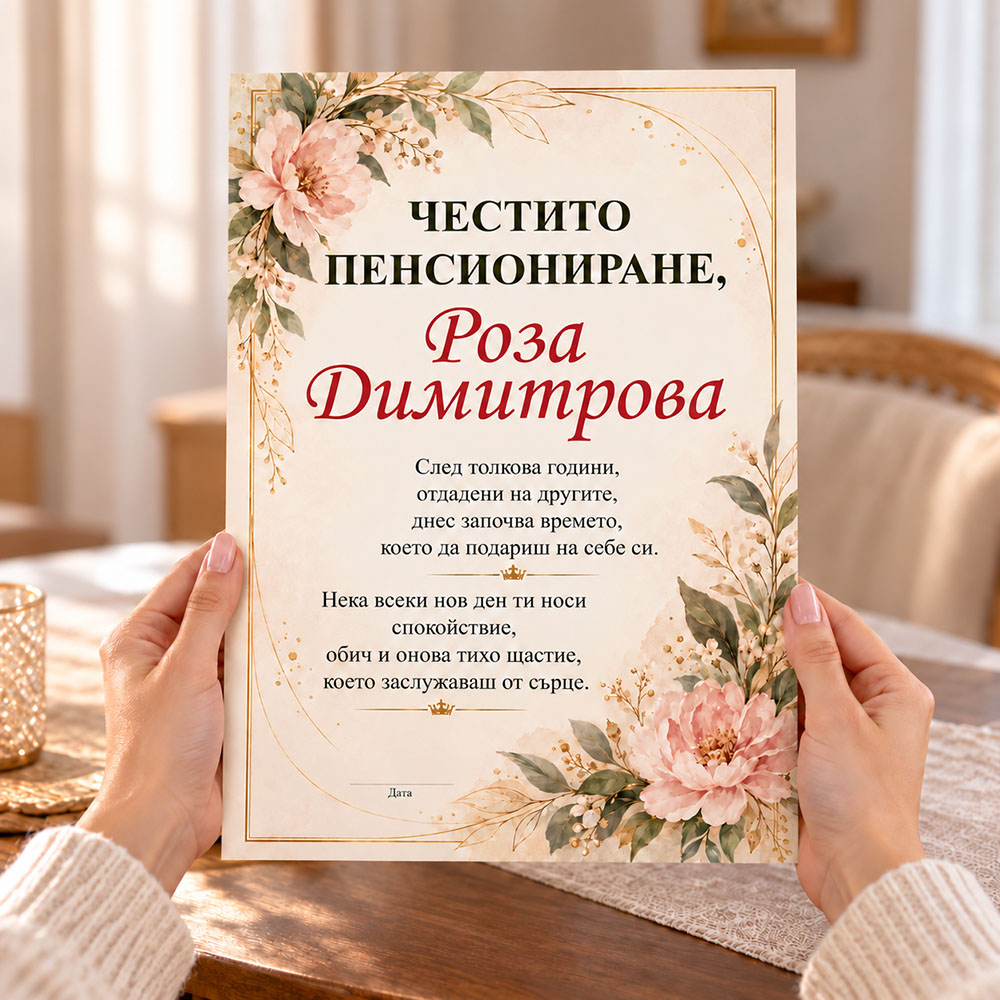 Подарък за пенсиониране за жена Честито пенсиониране, формат А4 13 Подарък за пенсиониране за жена Честито пенсиониране, формат А4