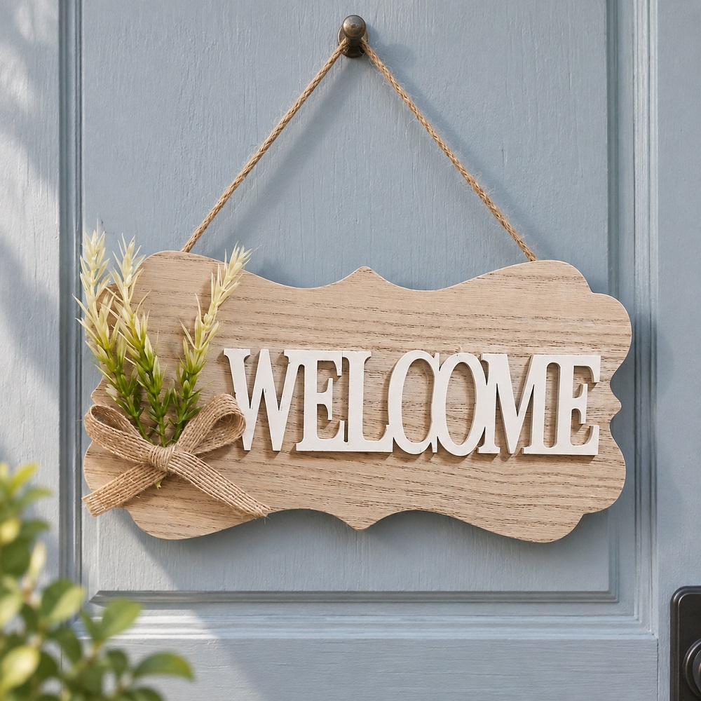 Декоративна табелка WELCOME с дървесен декор, 23x12см 15 Декоративна табелка WELCOME с дървесен декор, 23x12см