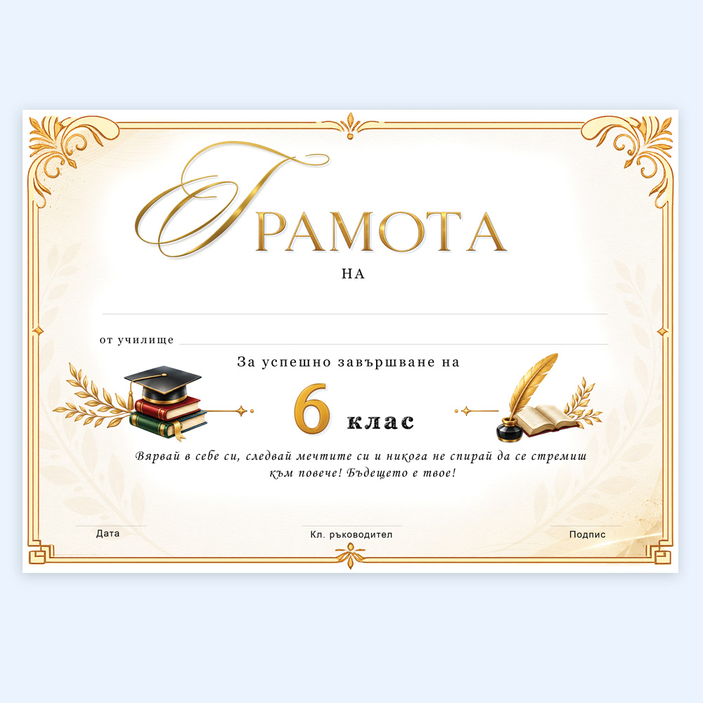 Ученическа грамота за завършване на 5, 6 или 7 клас, А4 формат 3 Ученическа грамота за завършване на 5, 6 или 7 клас, А4 формат - Image 3