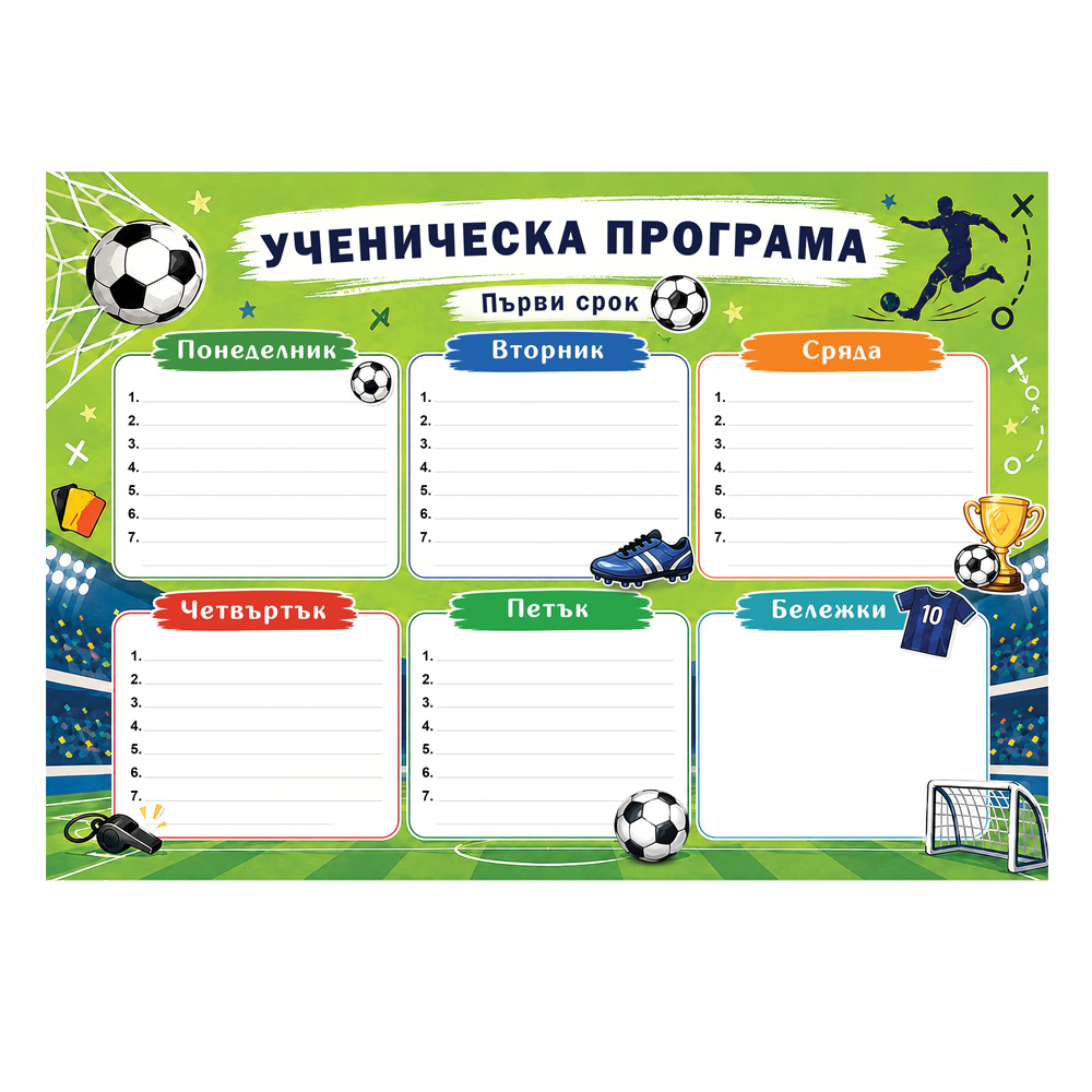 Двустранна ученическа програма Футбол, А5 формат