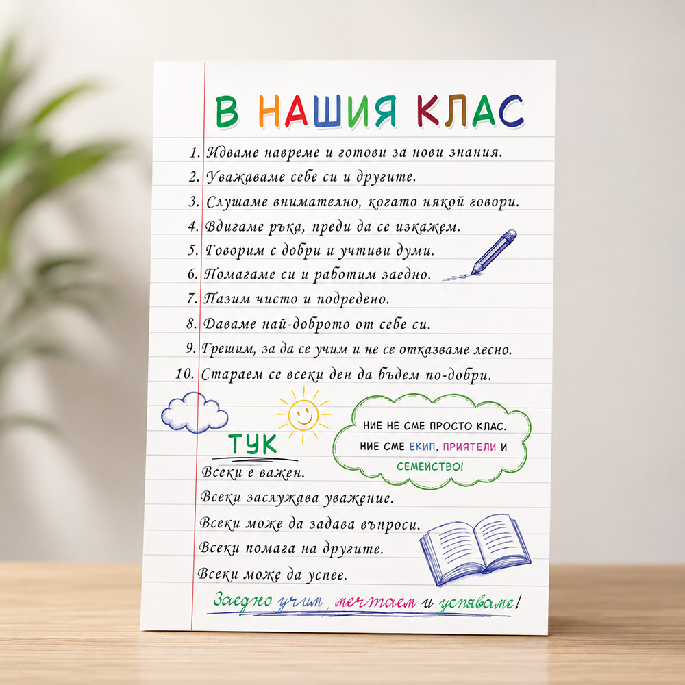 Ламинирано табло за класна стая Правила В нашия клас, А4 3 Ламинирано табло за класна стая Правила В нашия клас, А4 - Image 3