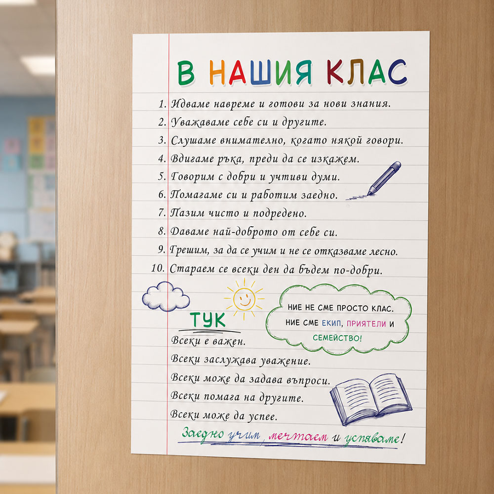 Ламинирано табло за класна стая Правила В нашия клас, А4 4 Ламинирано табло за класна стая Правила В нашия клас, А4 - Image 4