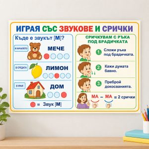 Образователно табло Играя със звукове и срички, А3 формат