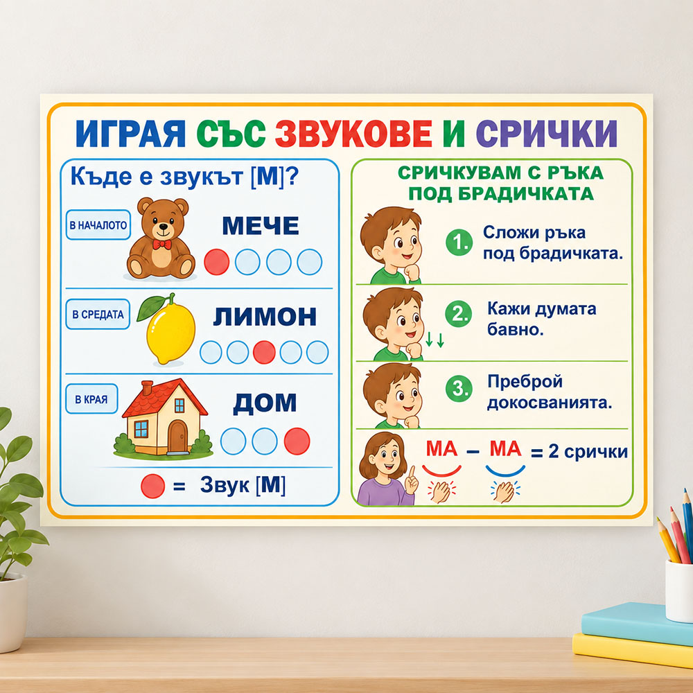 Образователно табло Играя със звукове и срички, А3 формат