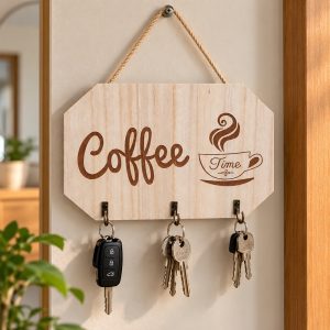 Декоративна поставка за ключове Coffee Time, MDF, с 3 куки