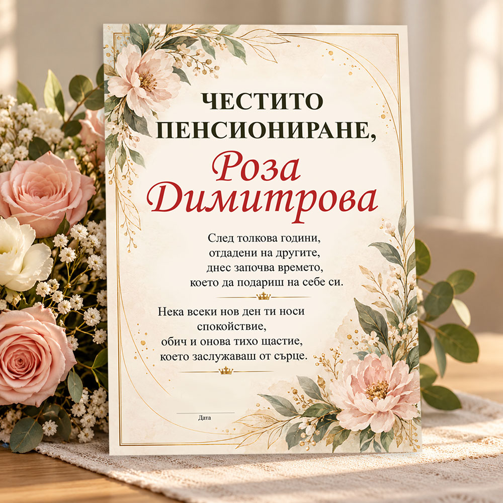 Подарък за пенсиониране за жена Честито пенсиониране, формат А4 3 Подарък за пенсиониране за жена Честито пенсиониране, формат А4 - Image 3