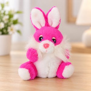 Плюшена играчка зайче с дълги ушички, розов пухкав заек, 16 х 10 см