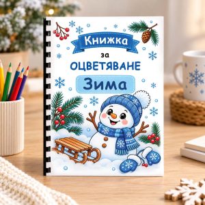 Образователна книжка за оцветяване Зима с въпросчета, А5 формат