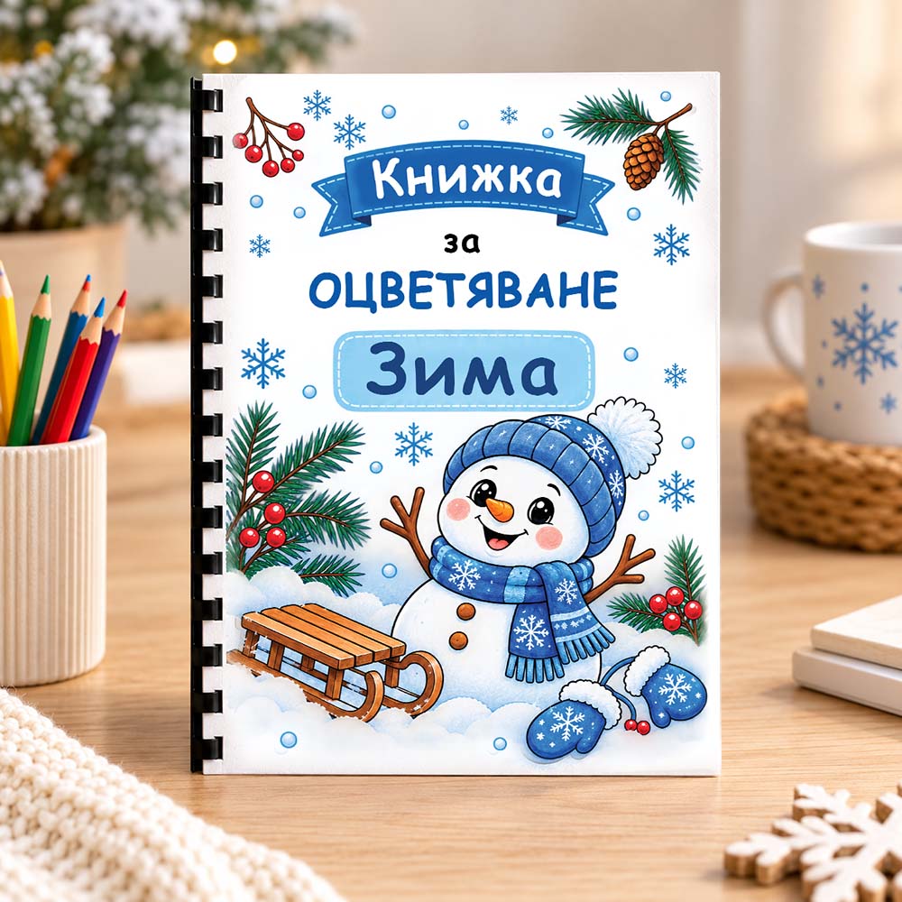 Образователна книжка за оцветяване Зима с въпросчета, А5 формат